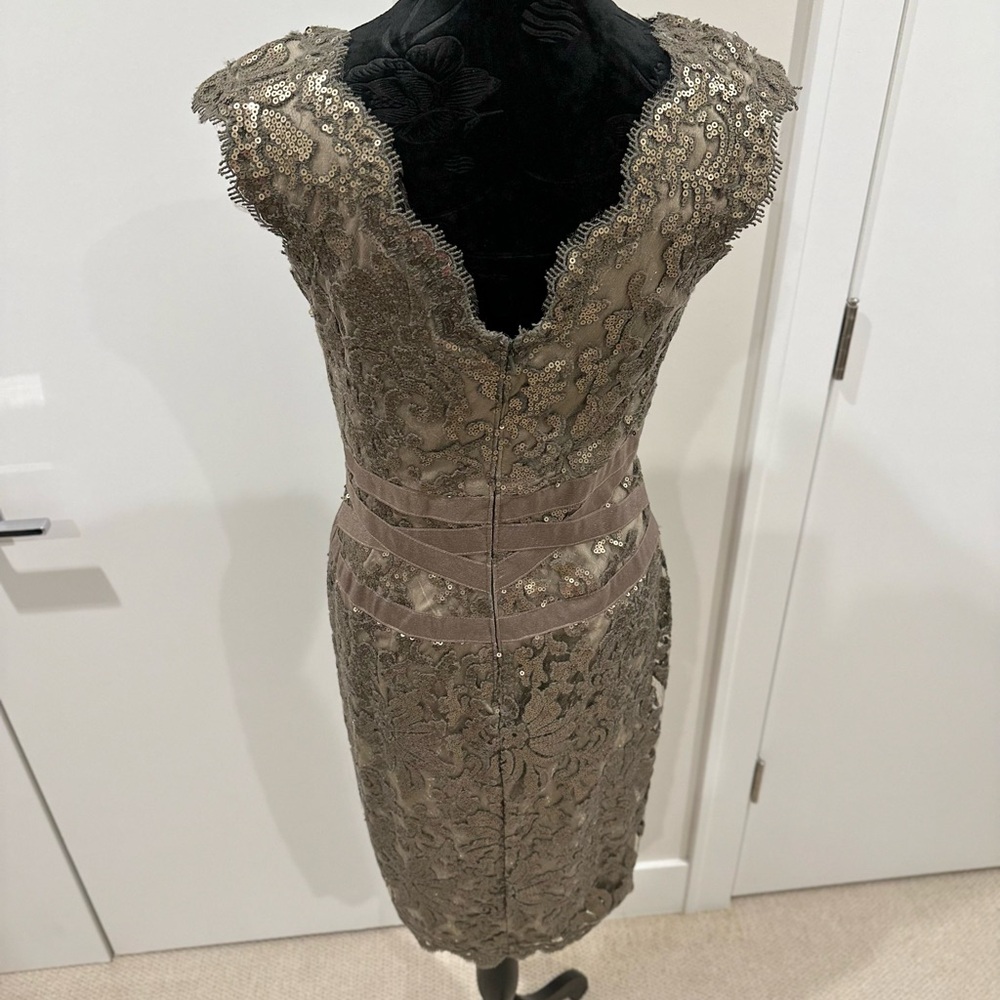 Tadashi Shoji Olive Gold-Tone Lace Sequin Cocktail Dress in Size 4
